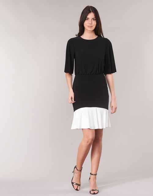 Lauren Ralph Lauren - ELBOW SLEEVE DAY DRESS Negro / Blanco