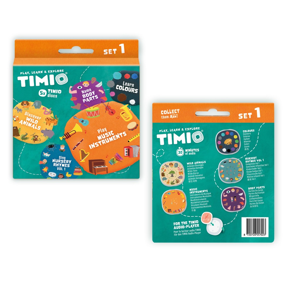 Timio - Disc sæt 1 - Vilde dyr, børnerim, farver, musik og kroppens dele