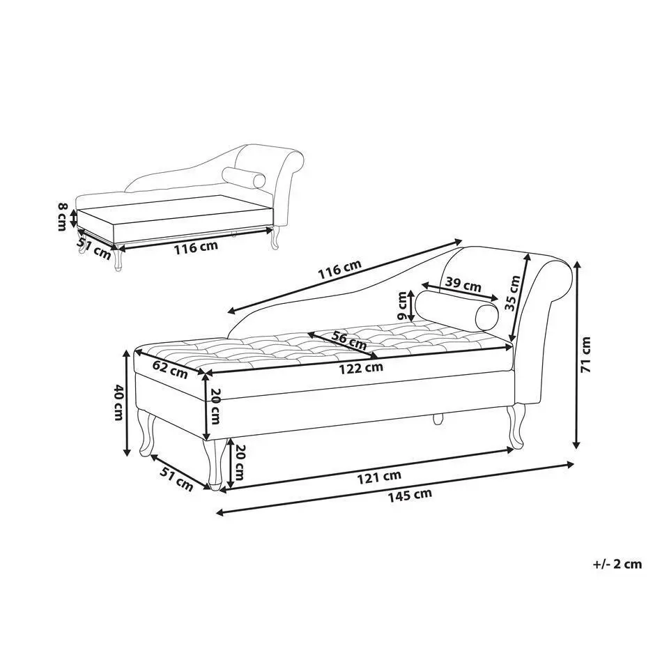 PESSAC - Chaise longue - Groenblauw - Rechterzijde - Fluweel