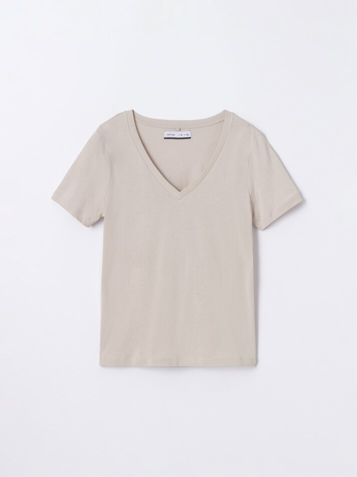 Pacote com 2 camisetas básicas com decote em V - Bege