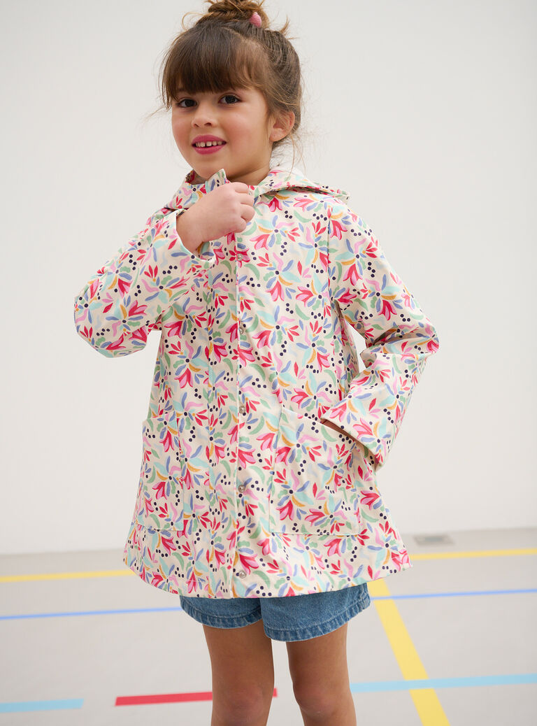 Imperméable écru imprimé abstrait coloré pour fille