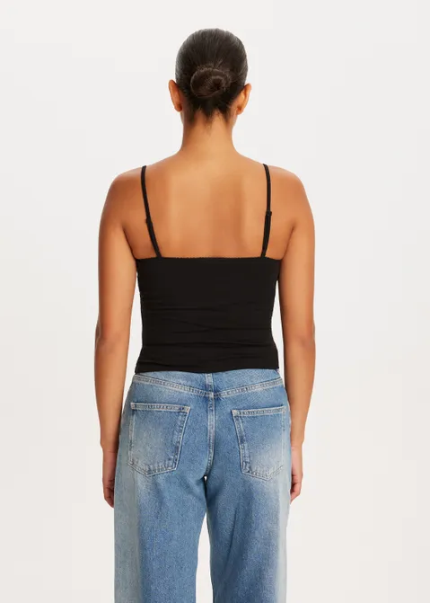 Singlet met strik zwart (ZWART)