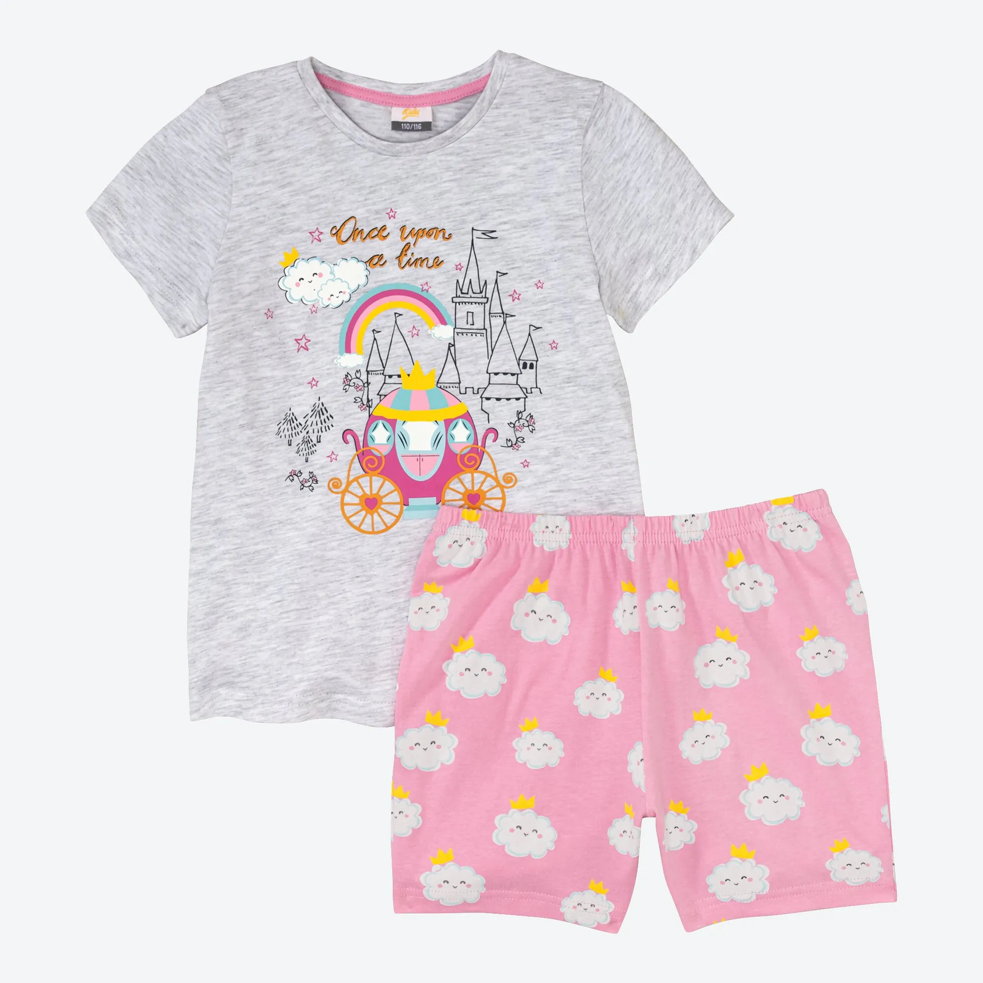 Mädchen-Shorty mit Märchen-Frontaufdruck, 2-teilig