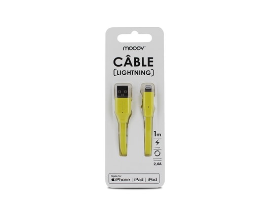 MOOOV - Kit accessoires smartphone Câble neon mfi / usb-a plat pour iphone ipad 1 m - jaune
