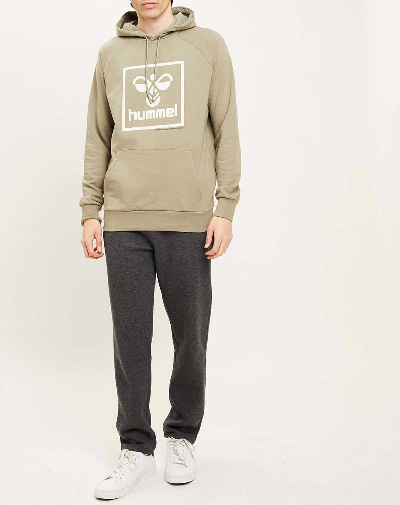 Hummel Sweat à capuche en Coton mélangé logo kaki clair
