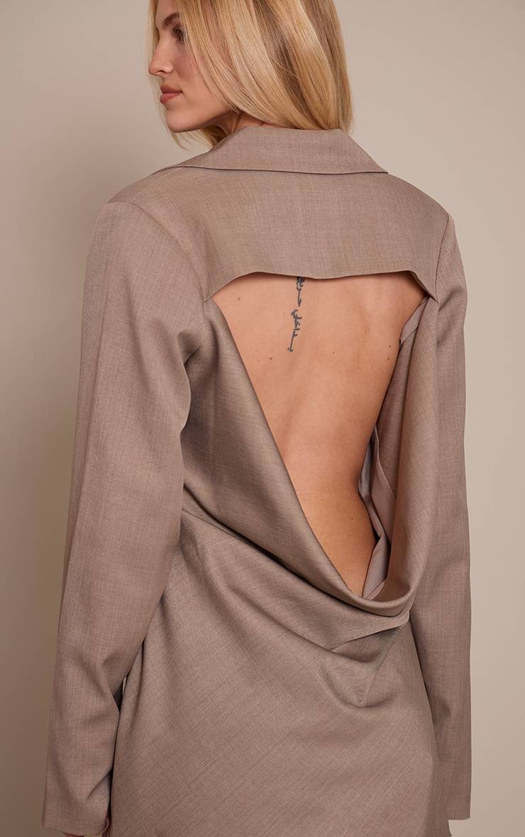 Gris Robe Blazer Dos Nu À Col Drapé En Tissu Tissé