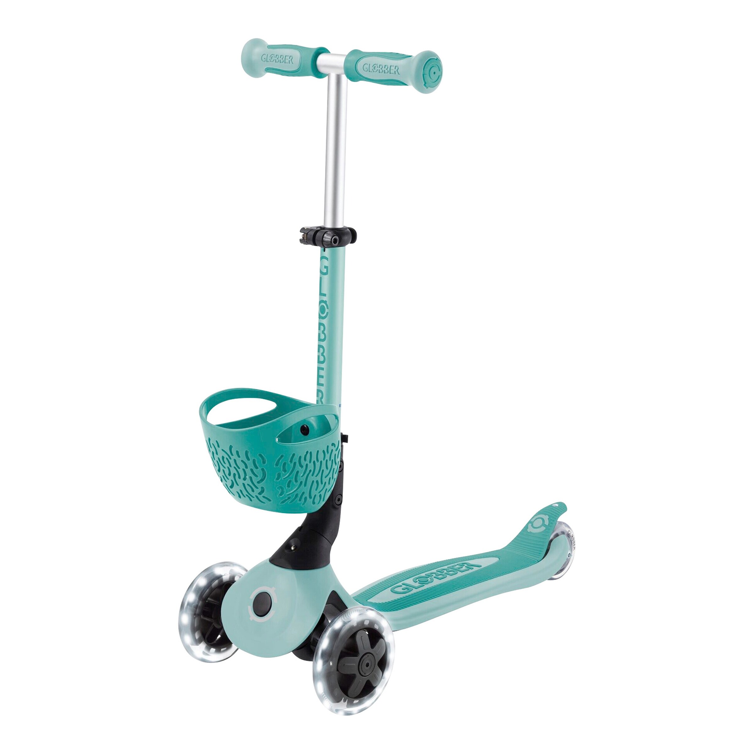 Globber Scooter 3in1 Go-Up Baby 360 mit Leuchtrollen und Leuchtmodul mint