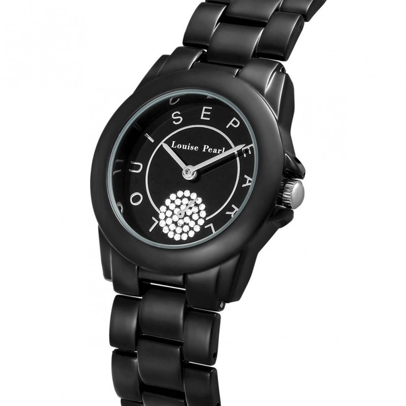 Montre Femme LOUISE PEARL Ornée de Cristaux Swarovski bracelet Acier Noir