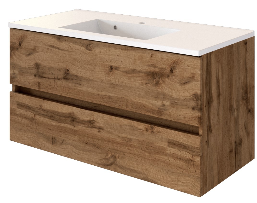 Waschtisch BAABE - Wotaneiche - mit Mineralgussbecken - 100 cm