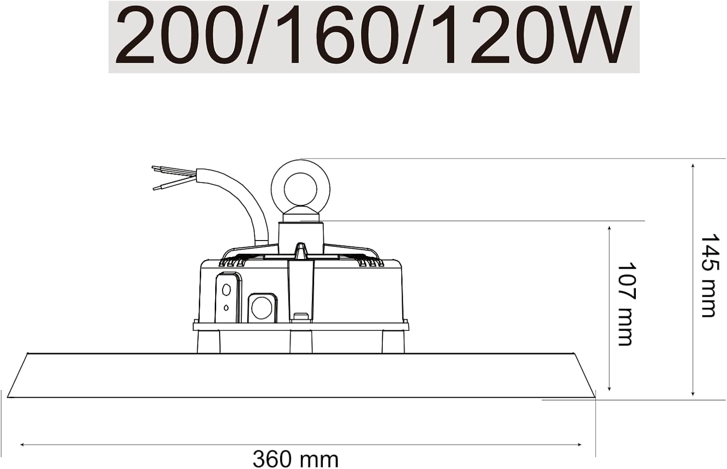 LED Hallenstrahler 200/160/120W, 174 lm/W, 4000/5000/5700K, blendarm, 90°, Leistung/Lichtfarbe einstellbar, UFO High Bay, Hallenleuchte, Industrielampe, Hallenbeleuchtung, 5-Jahre Garantie