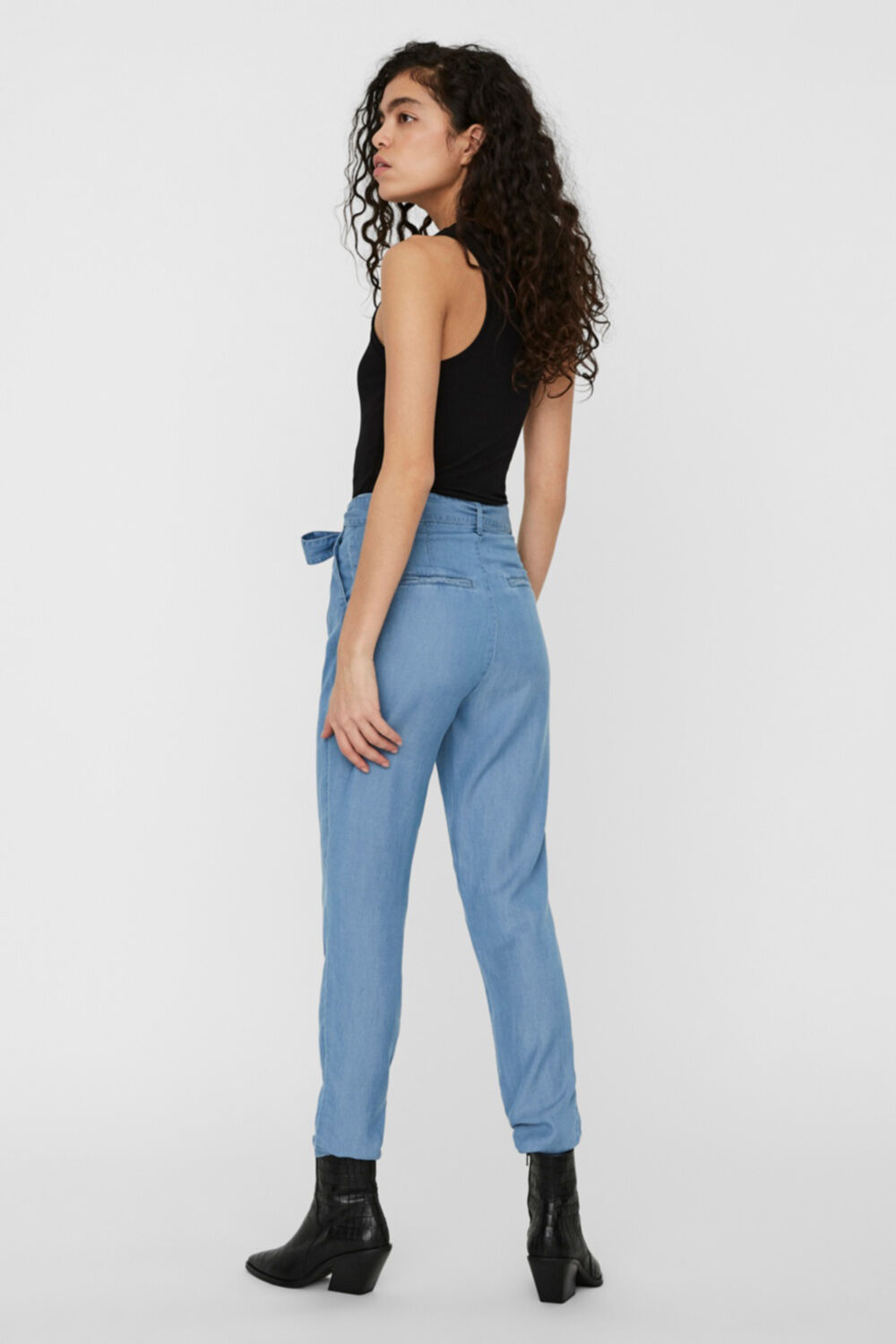 Calça de cano alto TENCEL™ com cinto - Azul