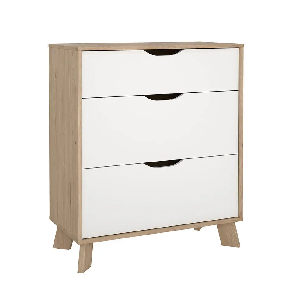 Hioshop Ikast kommode 3 lades eiken decor- wit