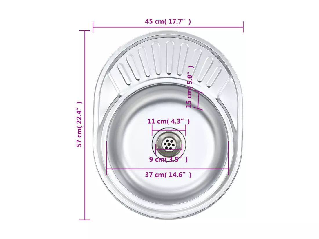Prolenta Premium - Évier de cuisine avec crépine et piège Ovale Acier inoxydable