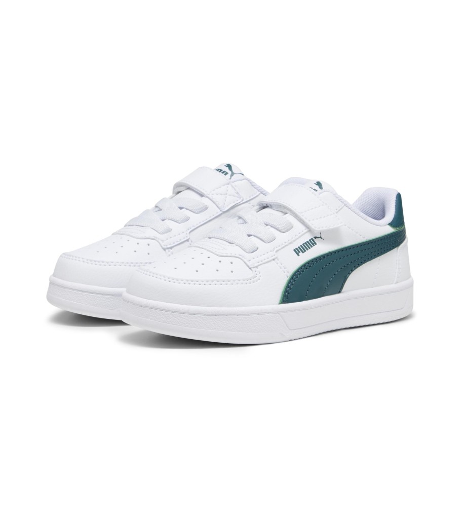 Tênis Puma Caven 2.0, branco e verde.