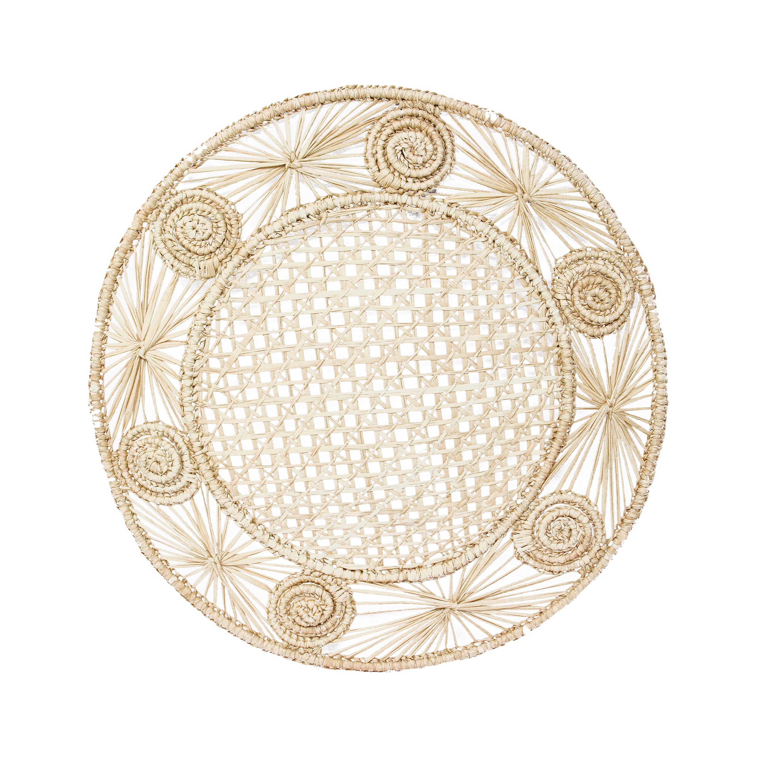 Set de table rond à tissage ajouré avec sous-verre (Lot de 2 unités)