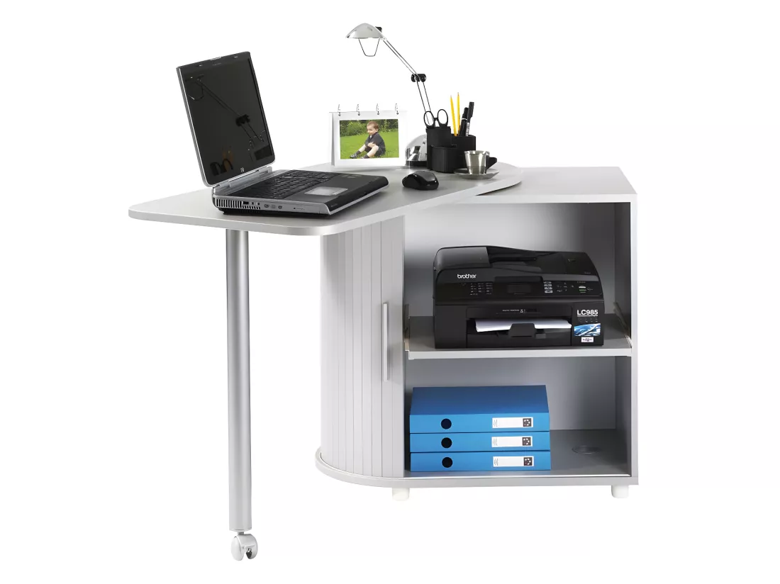 Bureau plateau pivotant et rangement à rideau - SLIDE n°1