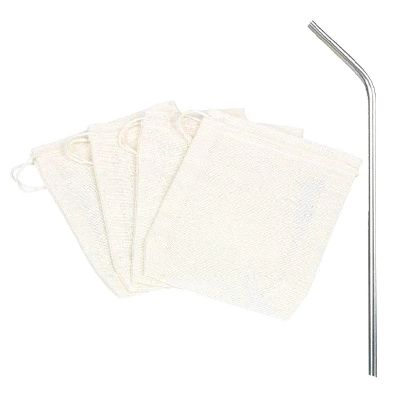 4 filtres à thé coton réutilisables + 4 pailles inox Youdoit