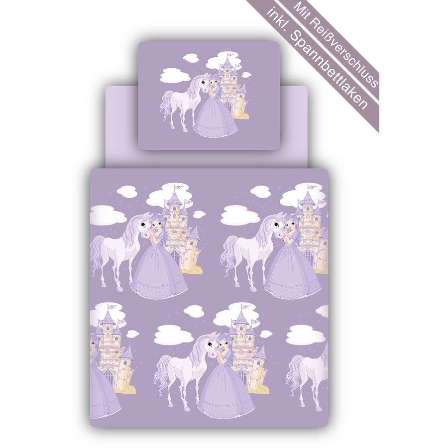 TICAA Kinder Bettwäsche Set inkl. Bettlaken Prinzessin Lila Lila