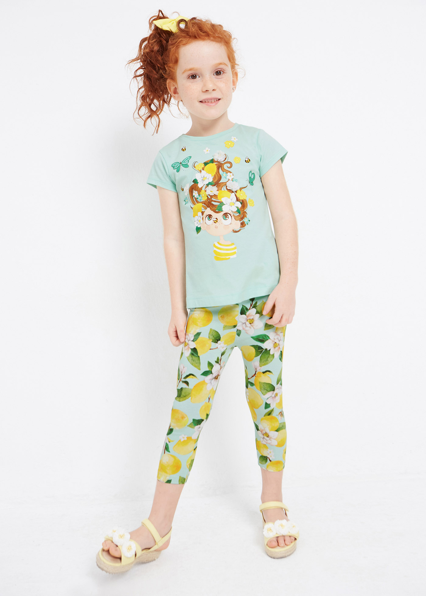 Conjunto de duas peças em algodão sustentável estampado para meninas
