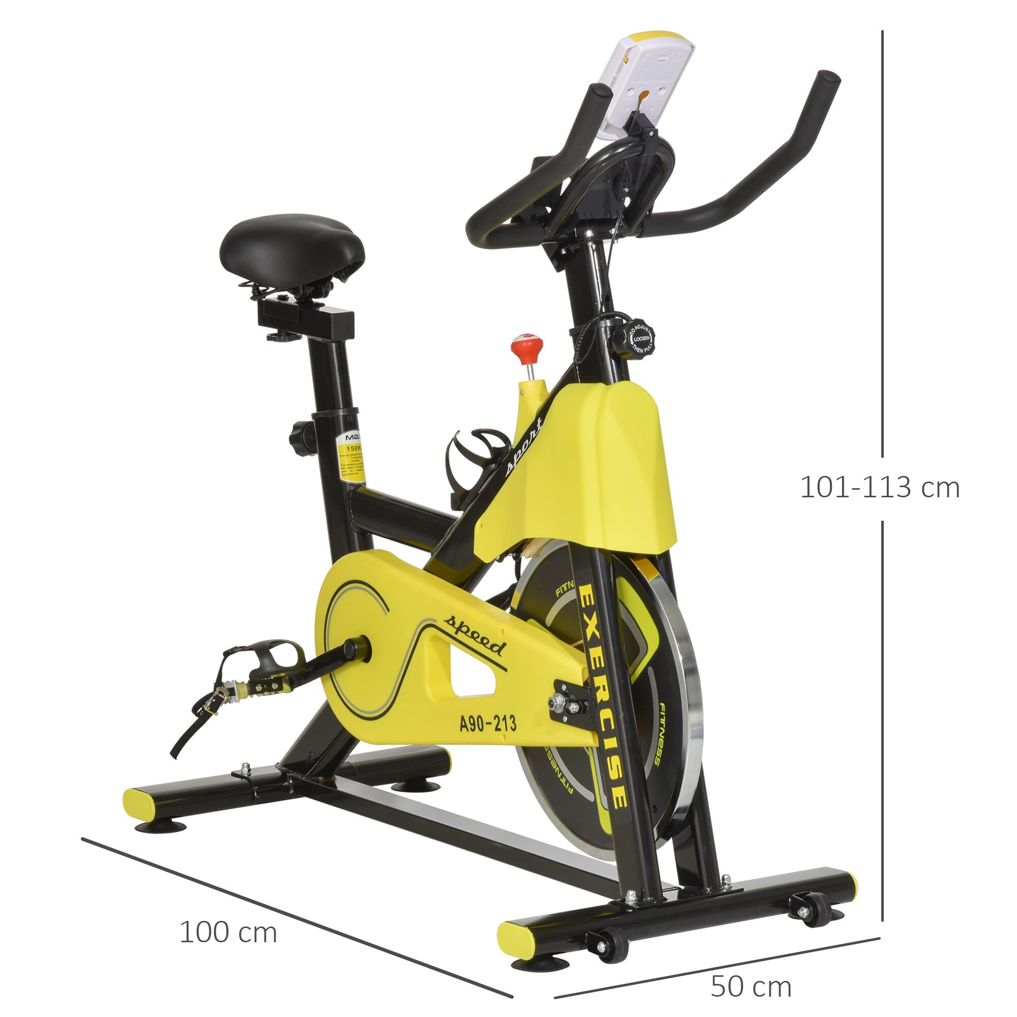 HOMCOM Fahrradtrainer höhenverstellbar gelb, schwarz 50 x 100 x 101-113 cm (BxTxH)