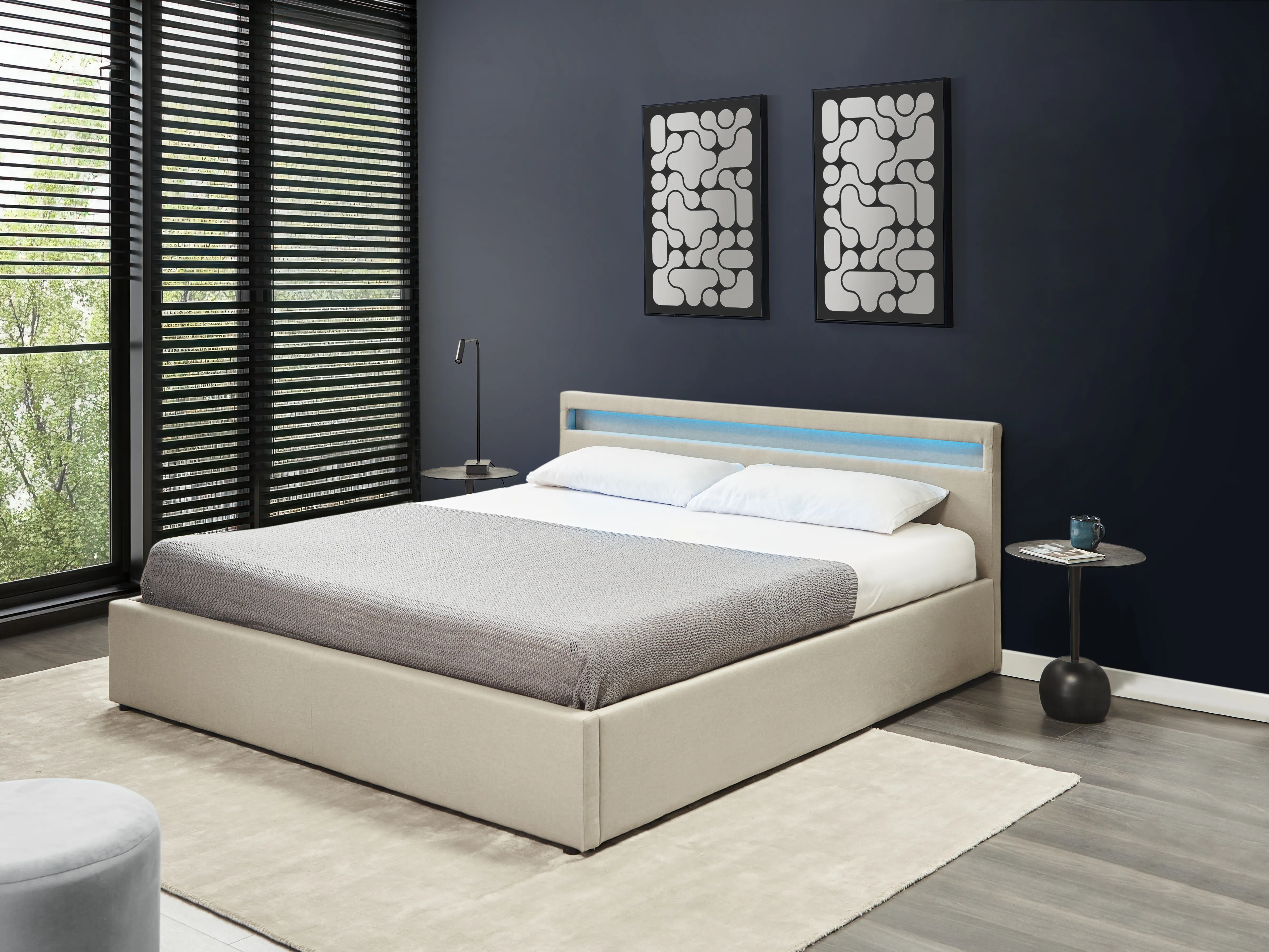 Opbergbed met LED Stof ARMELLE 180 x 200 cm Beige