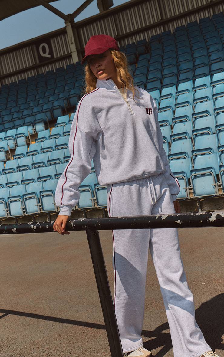 Gris Cendré Joggers Resserrés Avec Passepoil Contrasté Plt