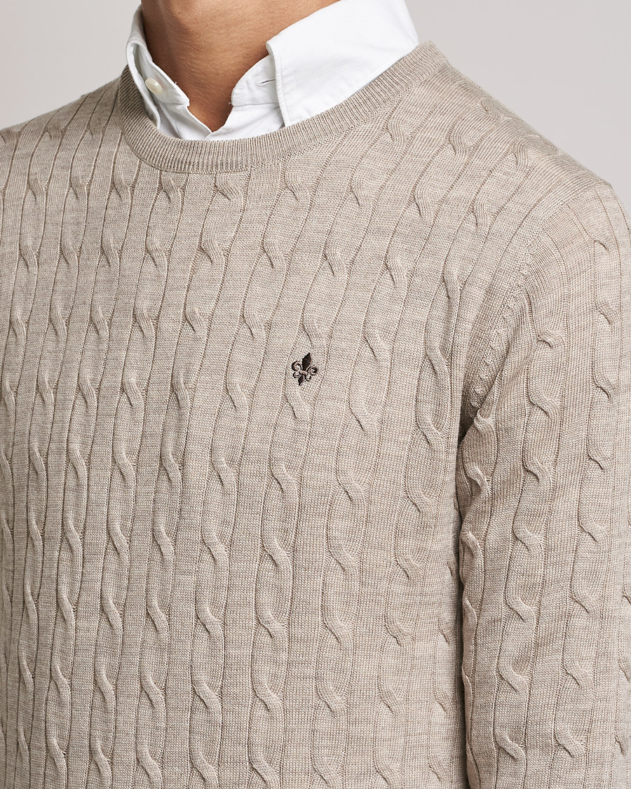 Morris Merino Cable Crew Neck Khaki Melange