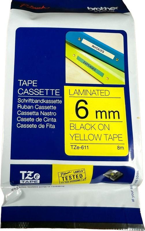 Brother - TZe-611 - Tape - Zwart op Geel - 6 mm - Origineel