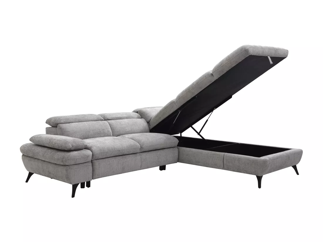 Canapé d'angle droit convertible en tissu texturé gris SURDELI