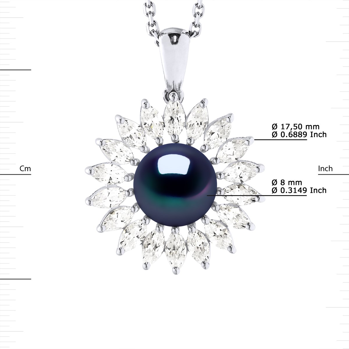 Collier SOLEIL Perle d'Eau Douce 8-9 mm Noire Joaillerie Argent 925