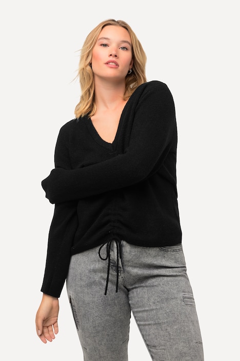 Pullover, Raffband, V-Ausschnitt, Langarm