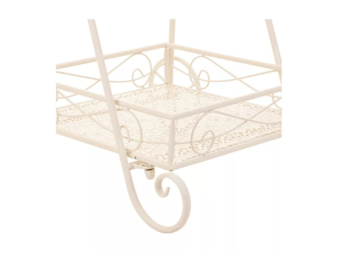 Chariot à 2 étagères pour pots de fleurs en fer forgé blanc 40x34x76h cm