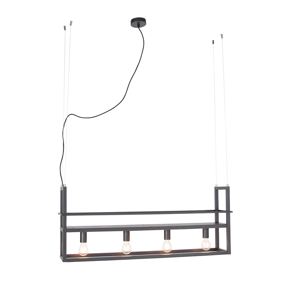 Industriële hanglamp zwart met 4-lichts rek - Cage Rack