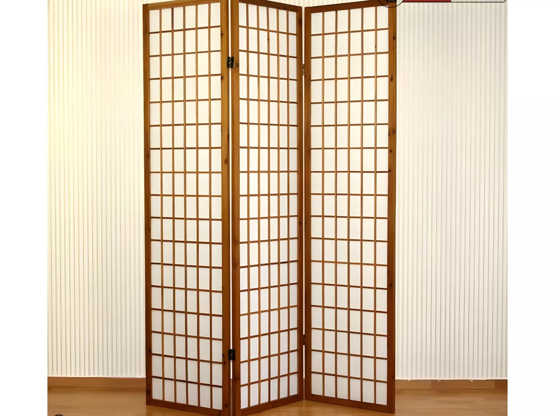 Paravent 3 panneaux en bois marron 132 x 2.2 x 175 cm PAR06041