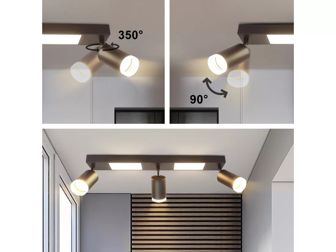 NETTLIFE Spot de plafond 3 ampoules GU10 chambre 3000k 20W lampe cuisine noir blanc chaud, orientable