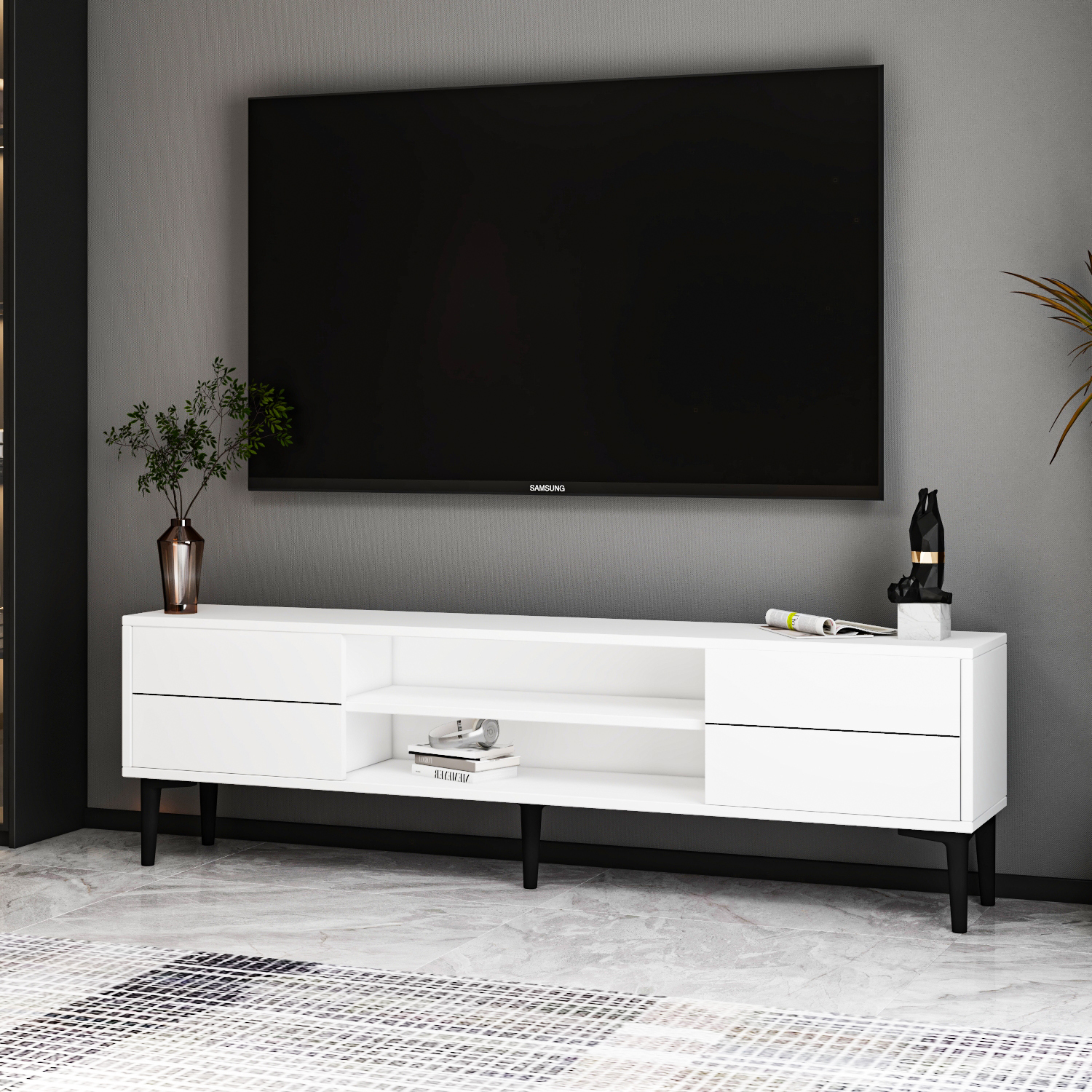 TV-Lowboard - weiß - 140 cm