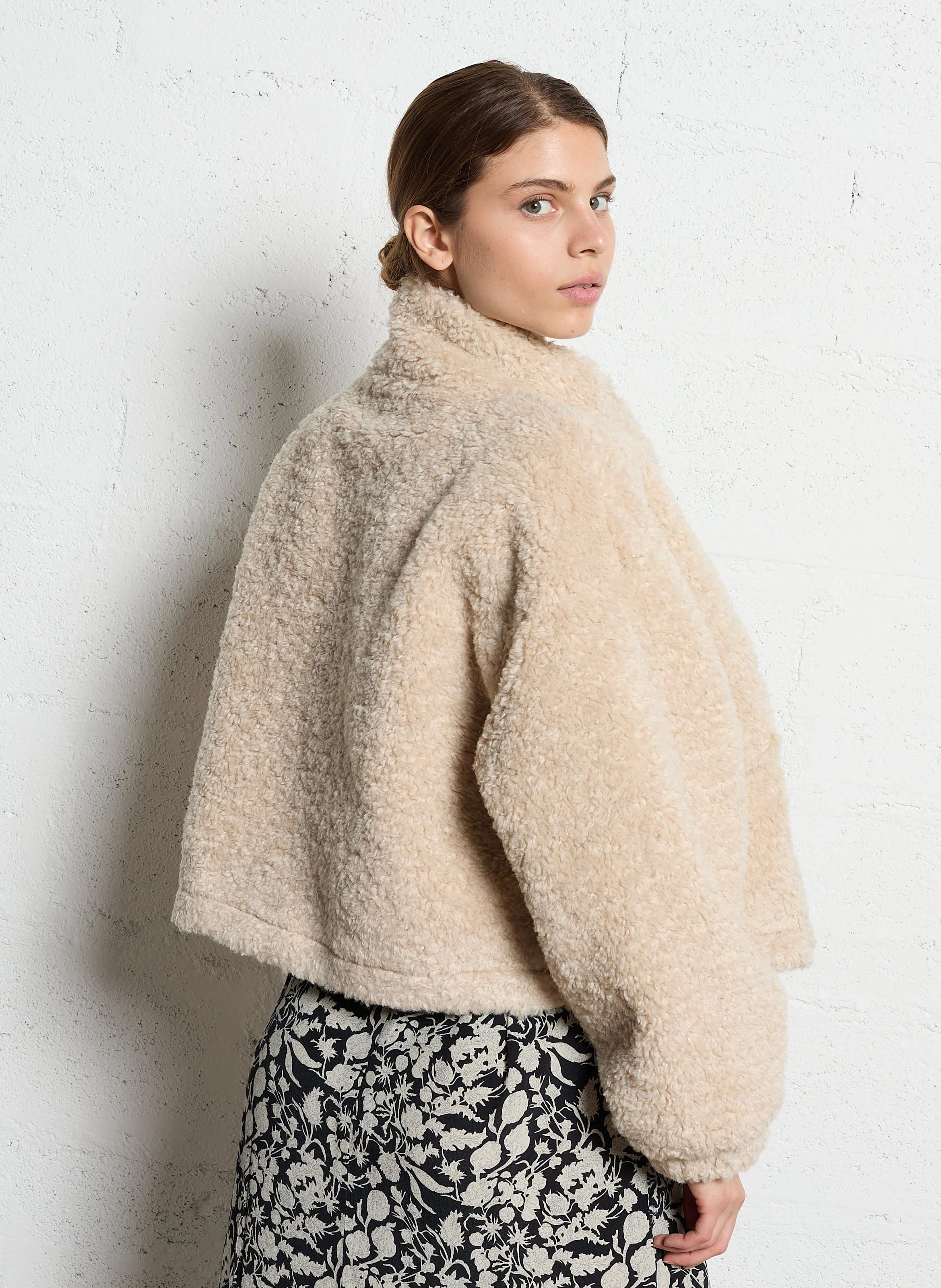 Veste col montant effet fourrure | Beige