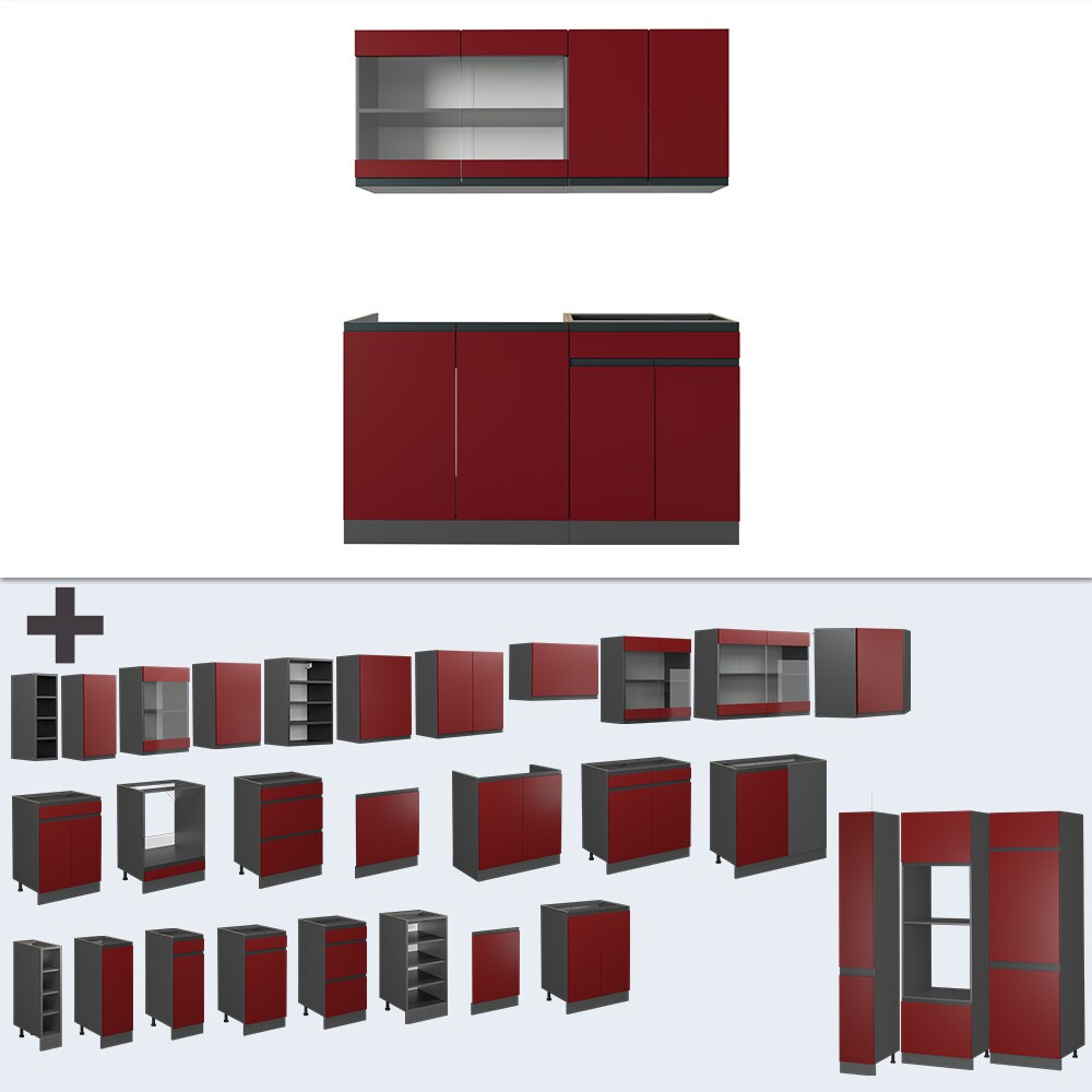 Vicco Küchenzeile Küchenblock Einbauküche R-Line J-Shape Anthrazit Rot 140 cm modern Küchenschränke Küchenmöbel