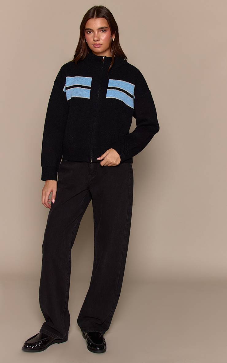 Noir Synthétiquell Sportif Rayé En Maille Zippé