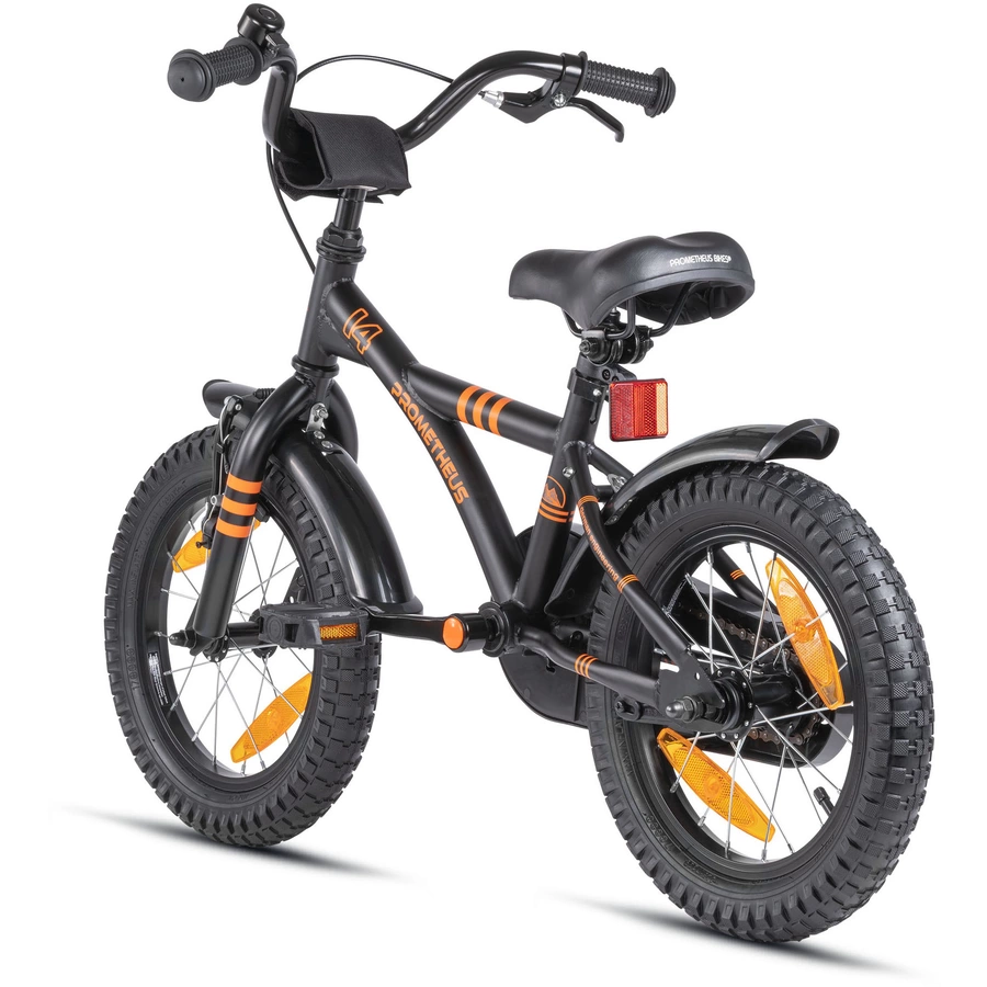 PROMETHEUS BICYCLES® Kinderfahrrad 14 Zoll Schwarz Matt & Orange
