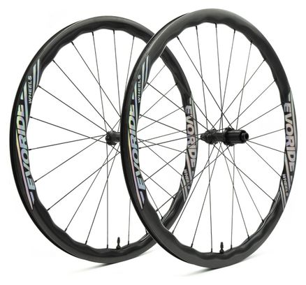 Paire de roues Evoride EvoJet 35mm - Holographique - 700c Disque – 1395gr - 12x100 / 12x142 – Sram XDR - Centerlock – 2023
