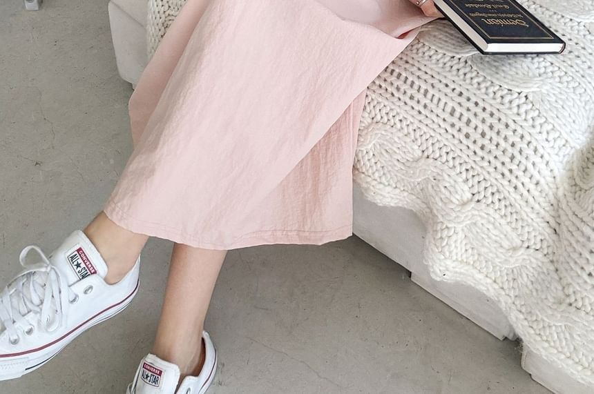 Chubby Girl - Plus Size korte mouwen effen losse midi-jurk
