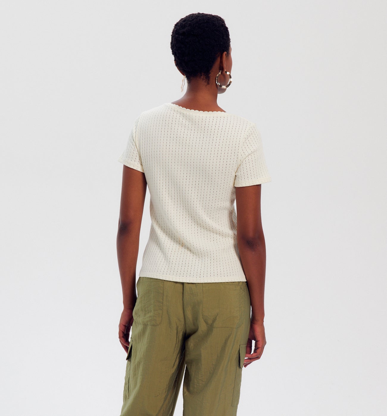 T-shirt en maille pointelle - Ecru