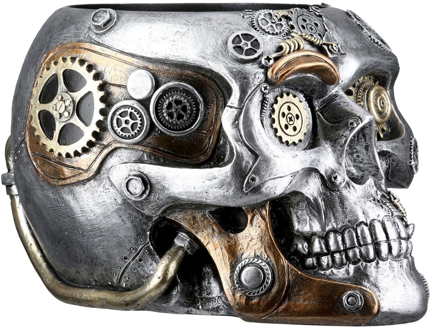 GILDE Übertopf »Übertopf Totenschädel Steampunk Skull planter silberfarben H. 14 cm«