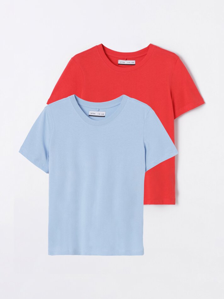 Pacote com 2 camisetas básicas de gola redonda - Vermelhas