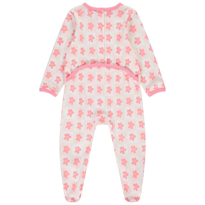 Dors-bien imprimé damier/floral pour bébé fille avec ouvertures différentes selon l'âge - Ecru
