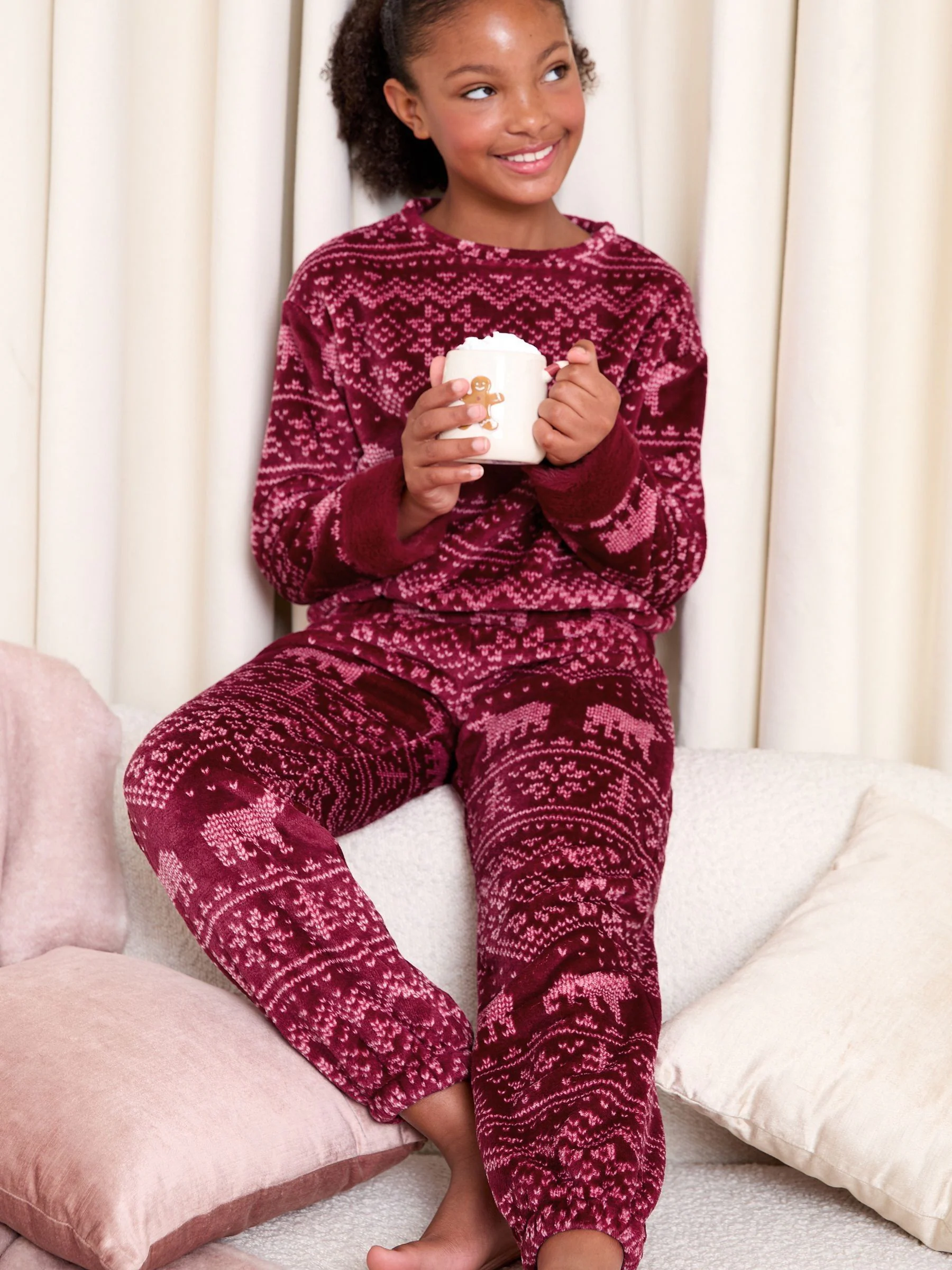 Botdeauxrood ijsbeer - Lipsy kerstmis zachte Fairisle Twosie pyjama (5-16jr)