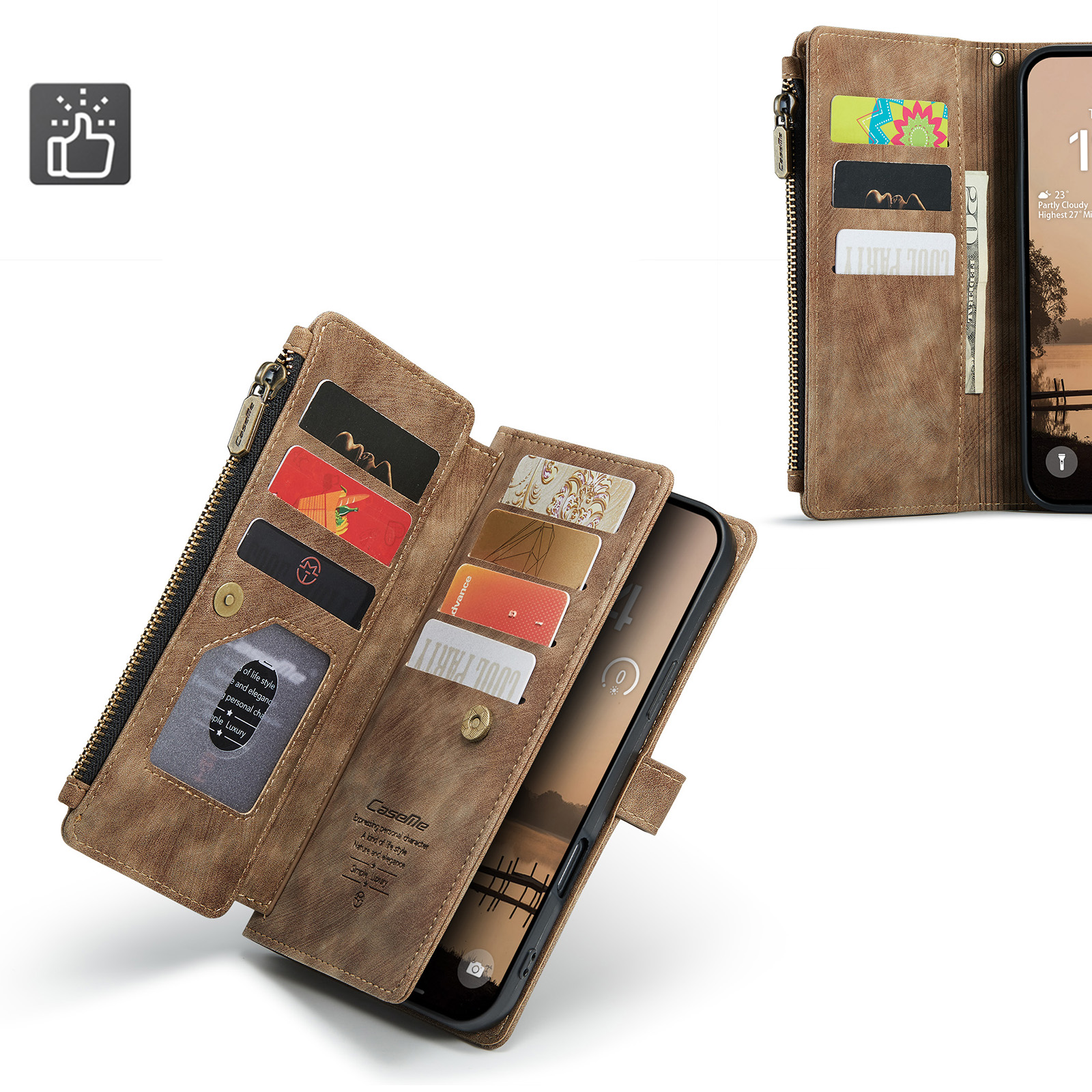 iPhone 17 Pro Max 2in1 Leder Tasche Karten Etui - Hellbraun