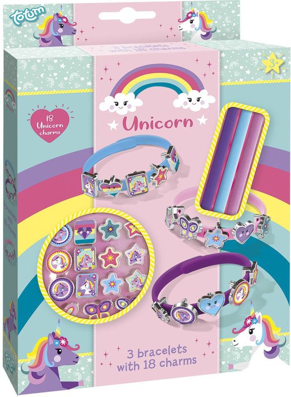Totum - Unicorn 3 - Knutselset - Multicolor - Kunststof - 3 Armbanden met 18 Bedels
