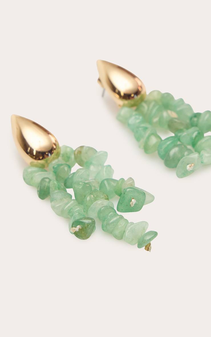 Jade Green Boucles D'oreilles Drapées En Jade Doré Avec Perles